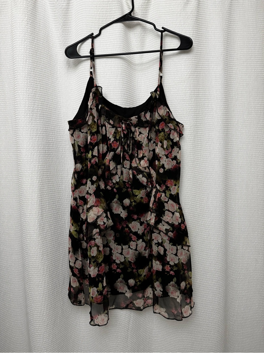 Black Floral Spaghetti Strap Chiffon Cami Dress